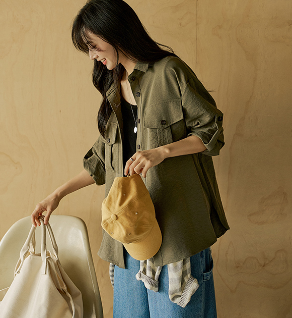 6DA31823HR_Safari Pocket 3/4 Sleeve Roll-Up Shirt