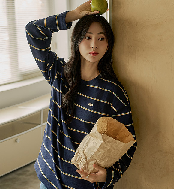 6DA31831HR_Kinda Stripe Pendant Loose-Fit Tee