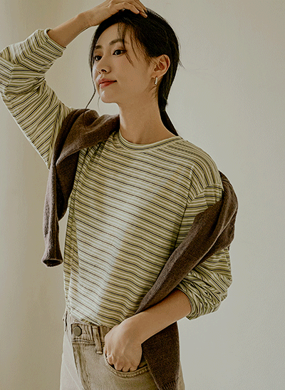 5DA31853HR_Two-tone Stripe Long Tee