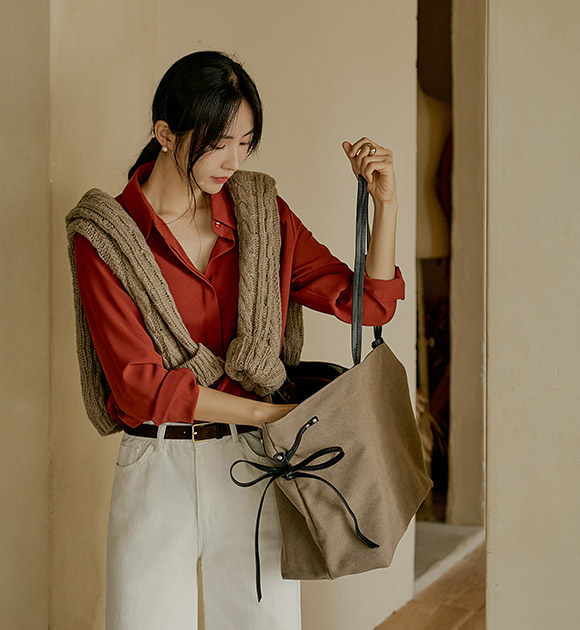 5DD00328NN_Side Ribbon Big Shoulder Bag (Card Wallet Set)