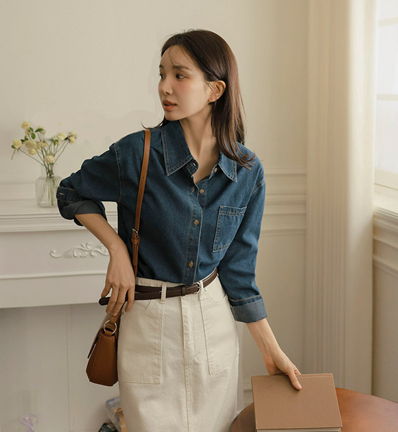 5DA31033NN_Simple Basic Non-Fade Denim Shirt