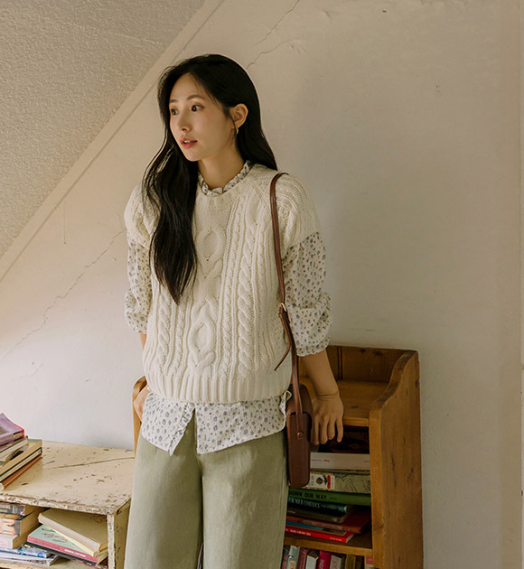 4DA31878HN_Cozy Woven-Texture Short-sleeved Knitwear