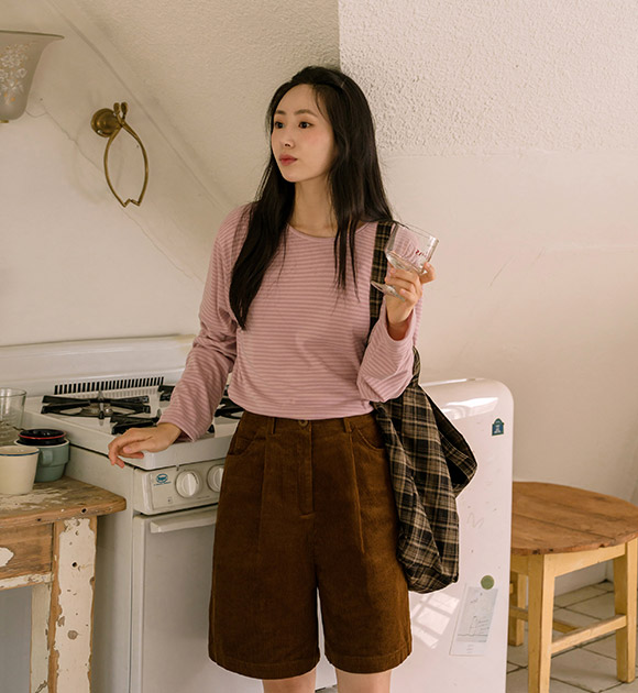 4DA31887NN_Soft & Stretchy Striped Long-sleeved Tee