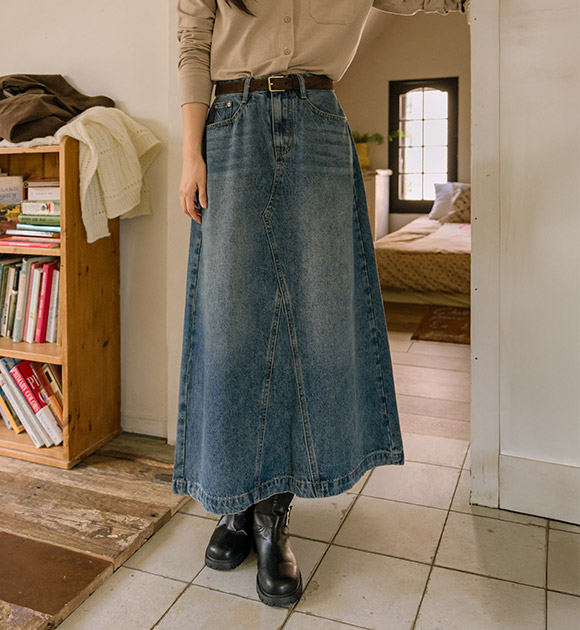 4DA31881HN_Andy Slit A-Line Denim Skirt (Short/Long)