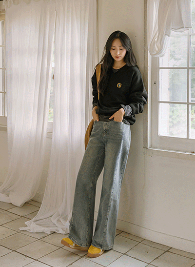 4DA31880HN_Two-Line Seam Wide Jeans (Short/Long)