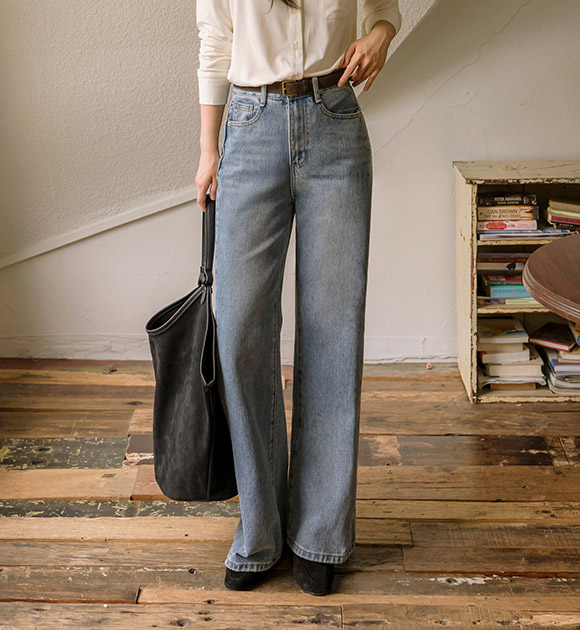 4DA31880HN_Two-Line Seam Wide Jeans (Short/Long)