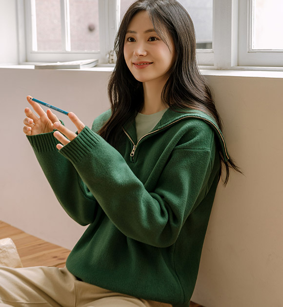 6DA31912HR_Woody Half-zip High-neck Knitwear