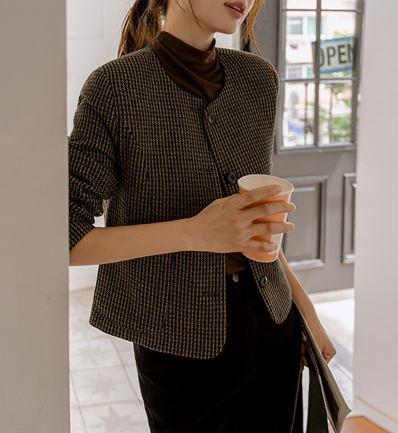 5DA31939NN_Hazelnut Checkered Wool Jacket