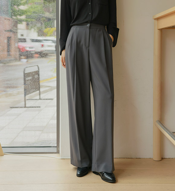 5OA0890HN_[JUST BETTER] Flowy Two-Pintuck Banded Wide Slacks (Short/Long)