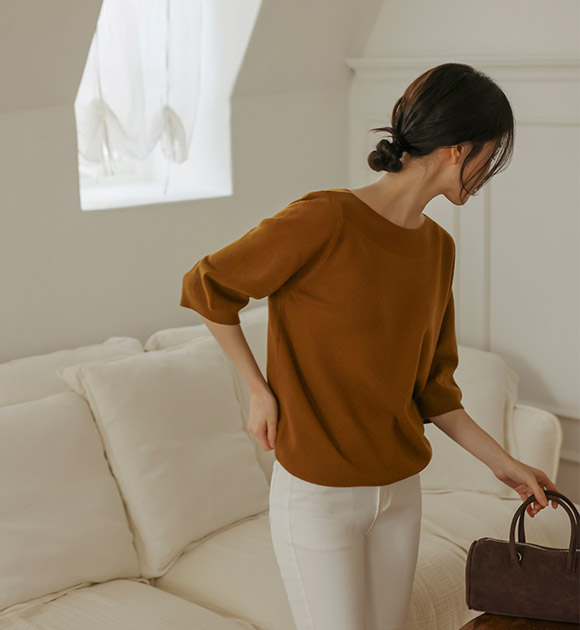 5DA31952HN_Feminine Mood Boat Neck 3/4 Sleeve Knitwear