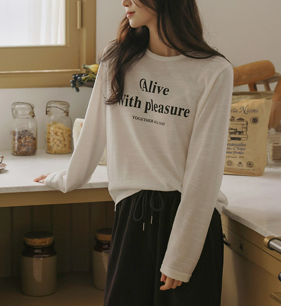 5DA31961HN_Stretchy Slub Lettering Long-sleeved T-Shirt