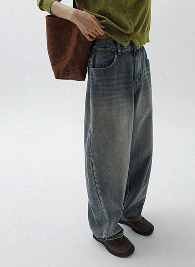4DA31933CW_Balloon Fit Washed Banding Baggy Jeans (Short/Basic/Long)