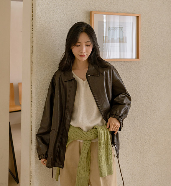 6DA31973NN_Anders Loose Fit String Leather Jacket