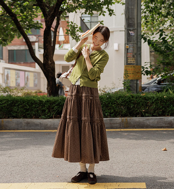 5OA0907NN_[JUST BETTER] Love Me Pintuck Velvet Corduroy Cancan Skirt