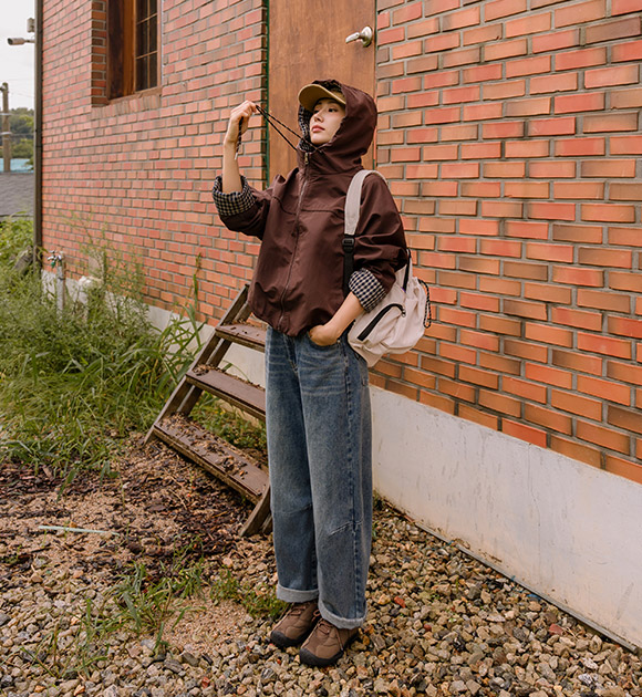 5DA32003NN_Outdoor Check-Patterned Hooded Jumper
