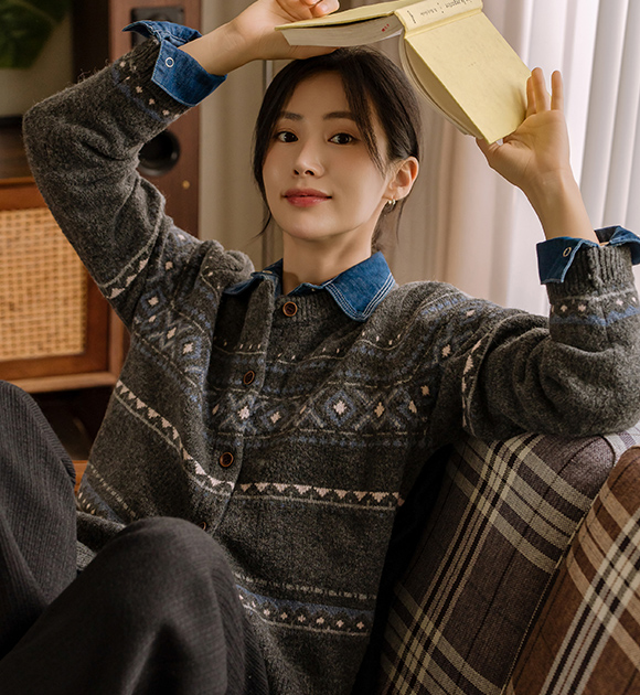 5DA31991HR_Diamond Pattern Round Wool Cardigan