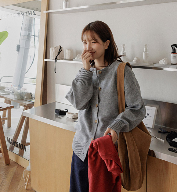 6DA32012HN_Everywhere Loose-fit Cardigan (Round/V-necked)