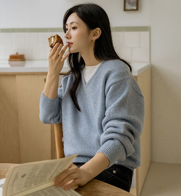 6DA32044HR_Tiberi V-neck Thick Wool Knitwear