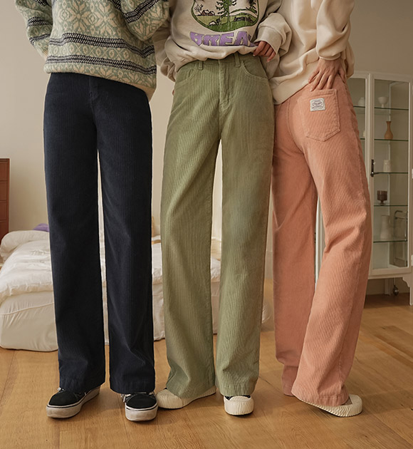 66OA0644JJ_[JUST BETTER] Carol Corduroy-lined Label Wide Pants (Short/Long)