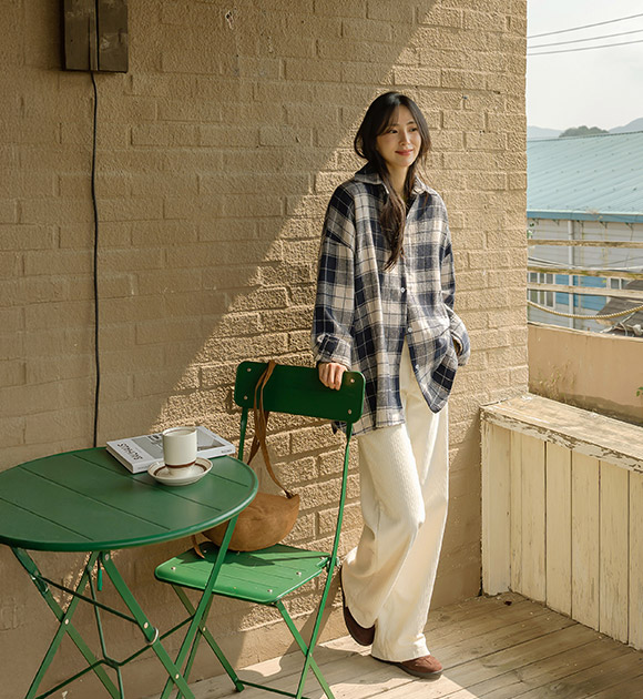 5DA32050CW_Mode Thick Fleece Boxy Fit Checkered Shirt