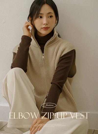 5DA32064HN_Elbow Patch High-Neck Knit Zip-Up Vest