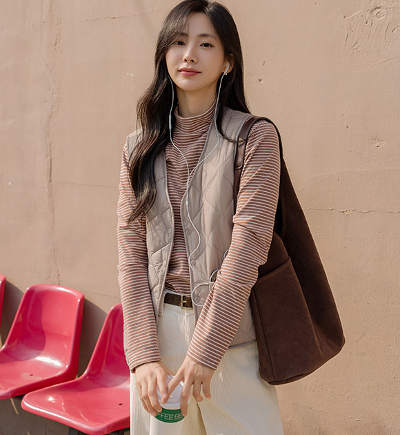 5DA32052HR_Slim Banding Warm Lightweight Padded Vest