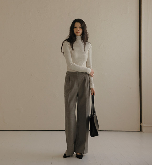 8QT128HN★_[BETTER] Nut Pintuck Melange Slacks