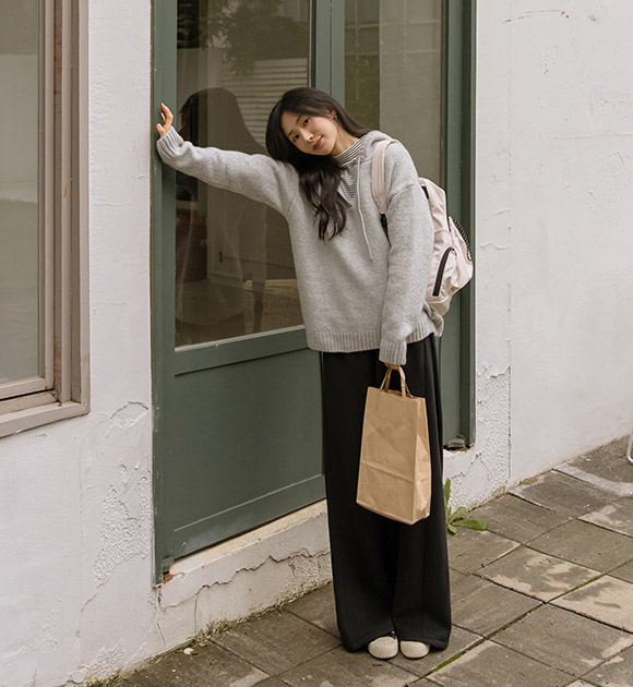 5DA32068HN_Marshmallow Slit Neck Hooded Knitwear