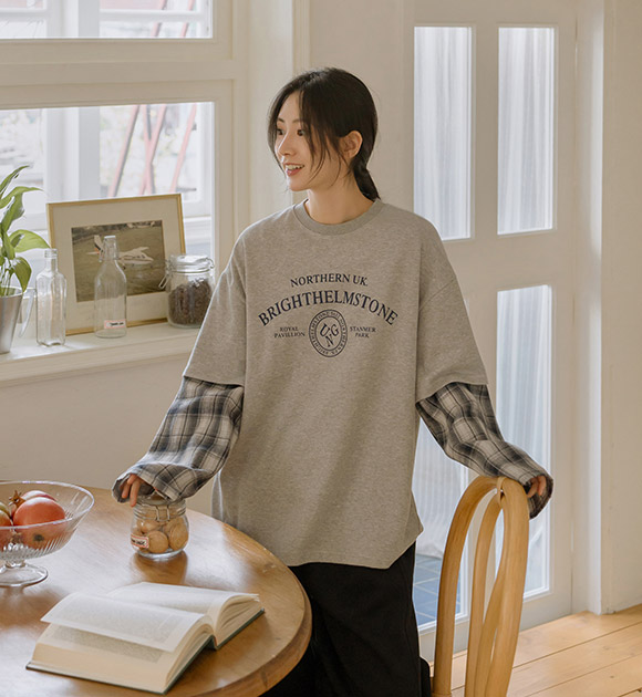 4DA32089HN_Checkered Sleeve Detail T-shirt