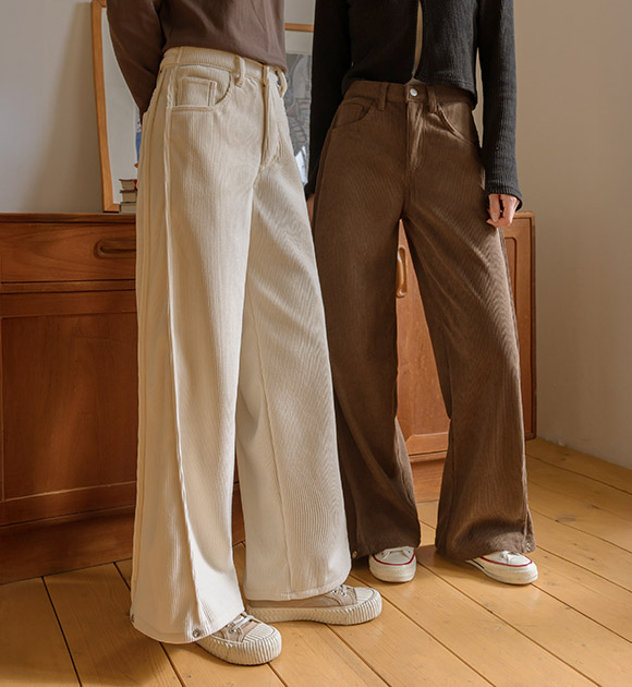 4DA32079NN_Adjustable Fit Pintuck Fleece-Lined Corduroy Wide Pants(Short/Basic/Long)
