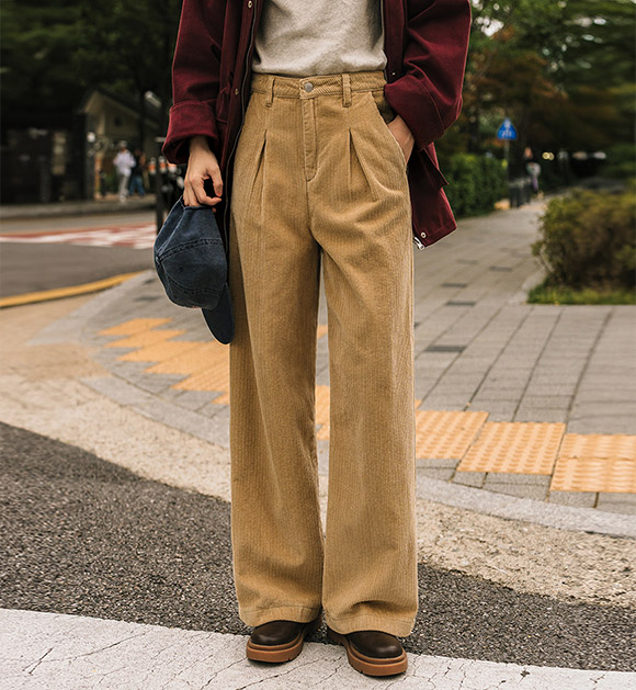 6EJ324JJ_Cozy Corduroy Pintuck Wide-Leg Pants (Short/Long)