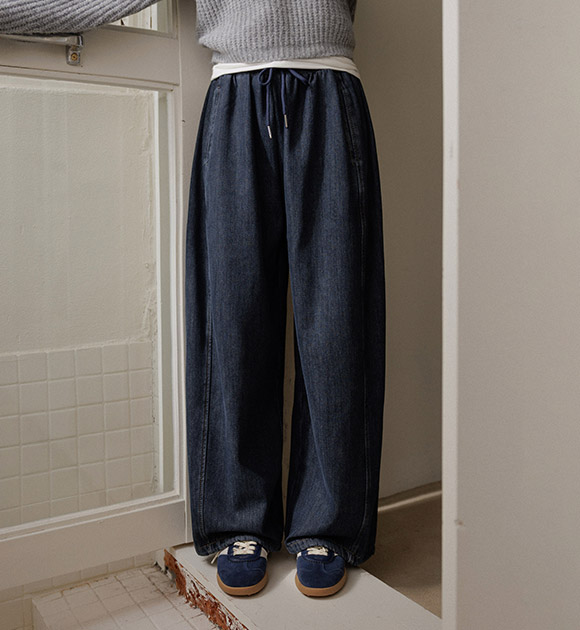 5DA32103NN_Covered Seam Fleece-Lined Drawstring Stretch Denim (Short/Basic/Long)
