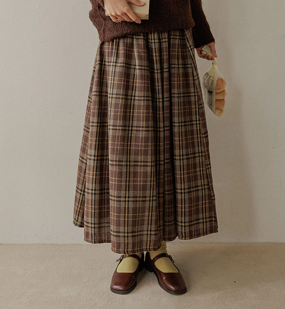 5DA32099HR_Rinoa Fleece-lined Banding Check Skirt