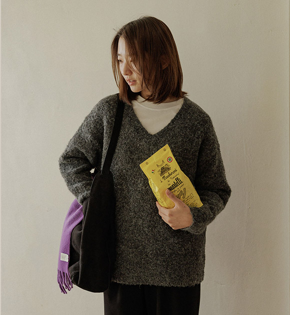 5DA32097HR_Long Loose-fit Boucle Knitwear(Round/V-necked/Half Neck)