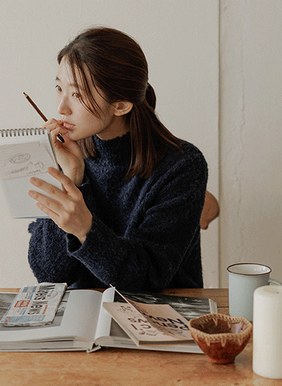 5DA32097HR_Long Loose-fit Boucle Knitwear(Round/V-necked/Half Neck)