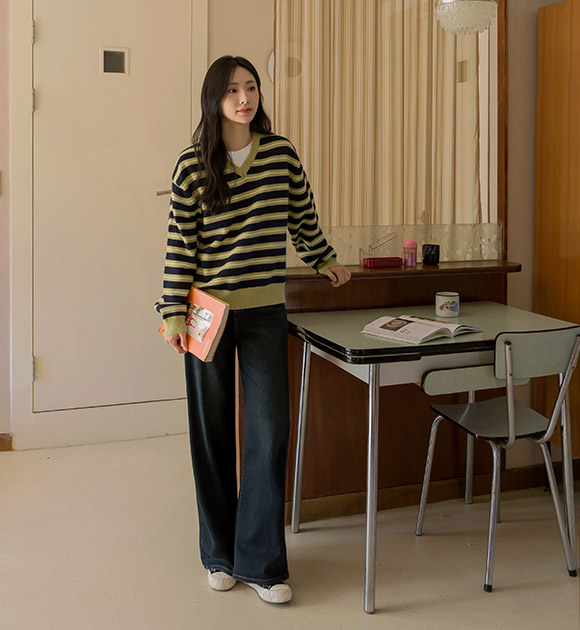 6DA32111CW_Cozy Fleece-lined Embroidery Pocket Wide Jeans