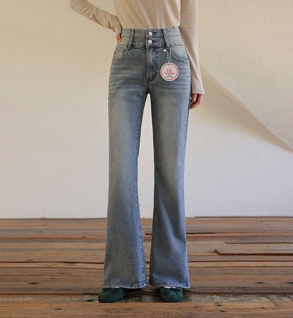 5DA32127NN_Heatwarm Fleece-lined Hip-enhancing Volume Bootcut Jeans (Short/Basic/Long)