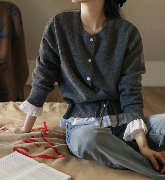 5DA32126NN_Lace Frill String Cardigan