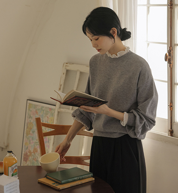 5DA32131HR_Ailee Chiffon Color-block Knitwear