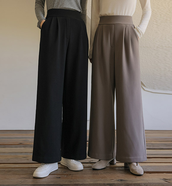 5OA0918HR_[JUST BETTER] Mochi Tummy-covering Two-pleat Wide Slacks (Short/Long)