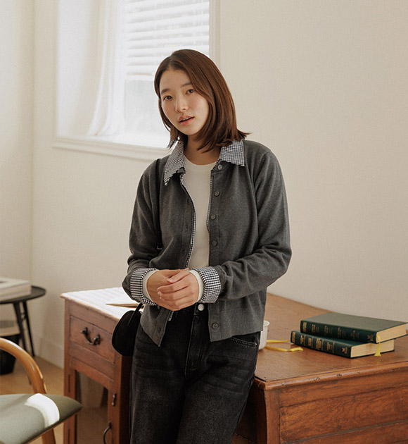 5DA32151NN_Stemi Check Shirt Color-block Cardigan