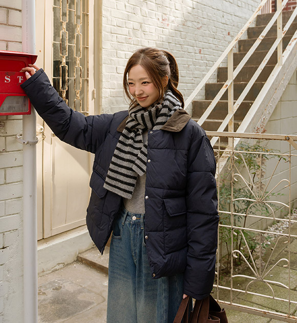 6DA32167NN_Raise Corduroy Color-block Collar Padded Jacket