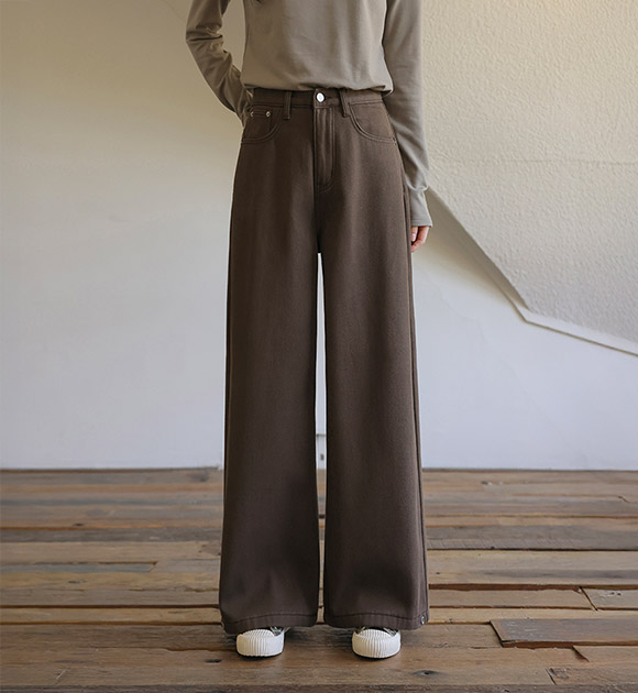 5DA32142JJ_Adjustable Fit Snap Button Fleece-lined Cotton Pants (Short/Basic/Long)