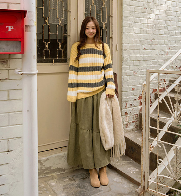 6DA32165CW_Styling Ribbed Stripe Loose-fit Knitwear