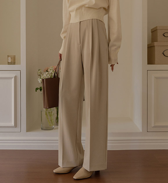 8OA0658JJ_[JUST BETTER] Wrinkle-free two-pin tuck wide slacks