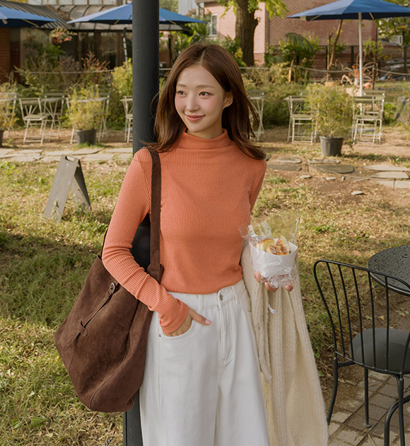 6DA32163HN_Stretchy Knitted Turtleneck Tee