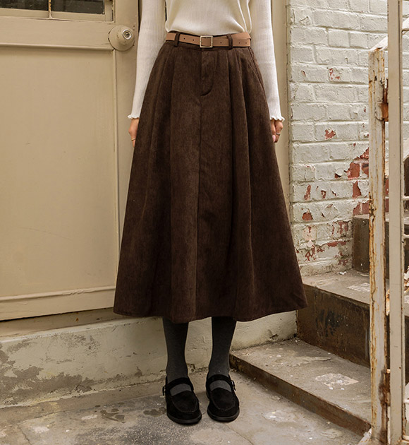 6DA32156CW_Brie Back Banding Corduroy Skirt (Belt Set)