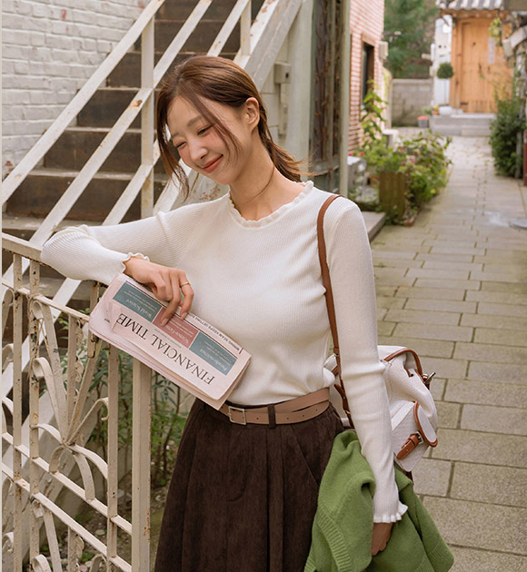 6DA32155CW_Heat Frill Neck Slim Ribbed Knitwear