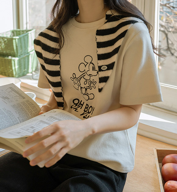 6DA32175NN_Voice Peach Brushed Mickey Short-sleeved T-shirt