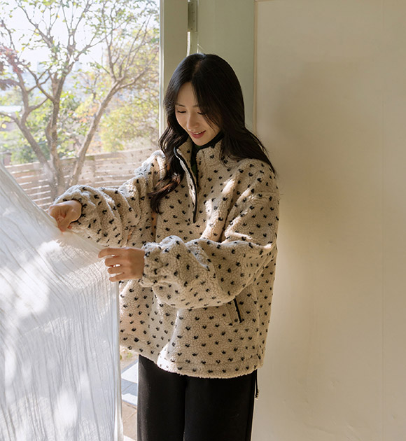 6DA32179NN_Heart Pattern Half Zip-up Dumble Sweatshirt